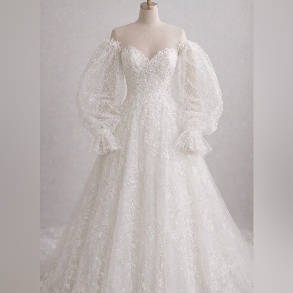 White wedding long sleeve detachable sleeves Sheer Polka Dot
